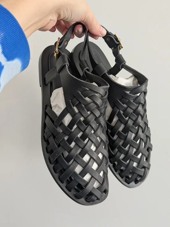 NWT Mansur Gavriel Black Woven Fisherman Leather Sandal - Picture 10 of 10